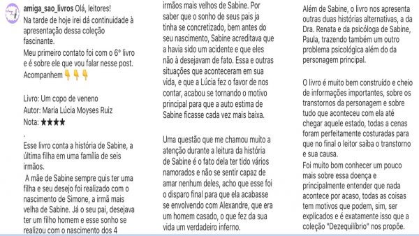 Por Todo o Infinito Lucia Moyses Dezequilíbrios, AVALIAÇÕES UM COPO DE VENENO